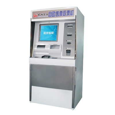 Equipamento da pessoa de pé do quiosque do bilhete de avião do serviço do auto com o leitor de cartão do dinheiro e do banco